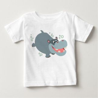 Camiseta Para Bebê Animação de Natação em Branco Hippo Baby T Shirt