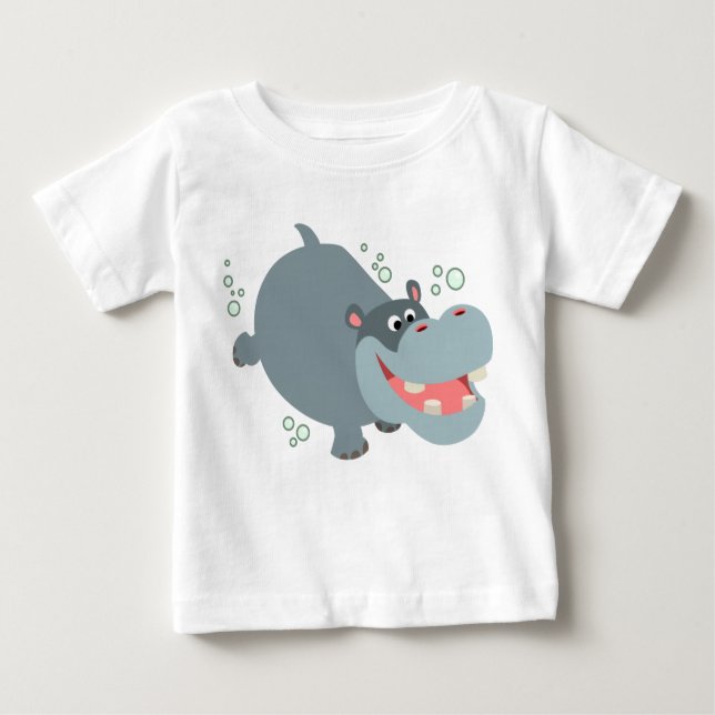 Camiseta Para Bebê Animação de Natação em Branco Hippo Baby T Shirt (Frente)