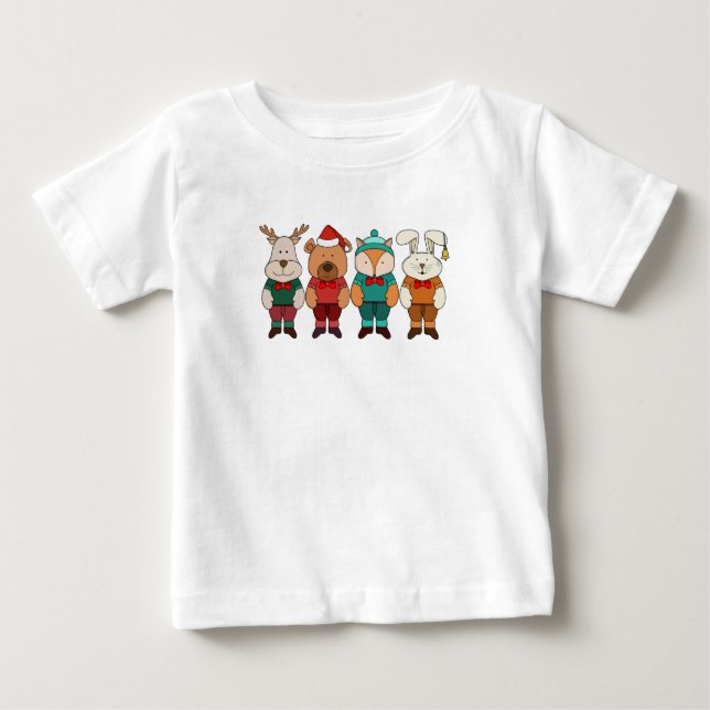 Camiseta Para Bebê Animais adoráveis prontos para o inverno (Frente)