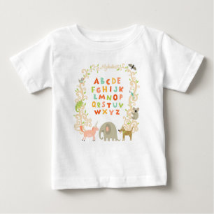 Camiseta Para Bebê Animais Cheios E Alfabeto
