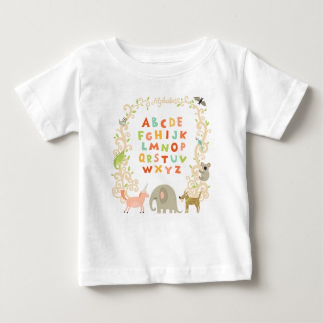 Camiseta Para Bebê Animais Cheios E Alfabeto (Frente)