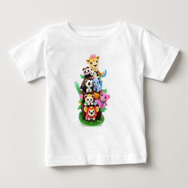 Camiseta Para Bebê Animais Coloridos Safari (Frente)