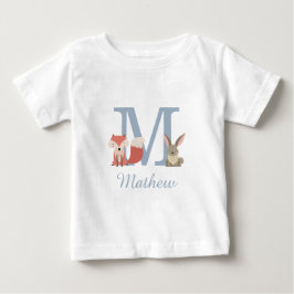Camiseta Para Bebê Animais da Floresta Azul Menino Bebê Inicial Monog