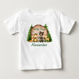 Camiseta Para Bebê Animais da Floresta de Árvores Rásticas Selvagen