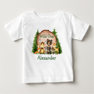 Camiseta Para Bebê Animais da Floresta de Árvores Rásticas Selvagens 
