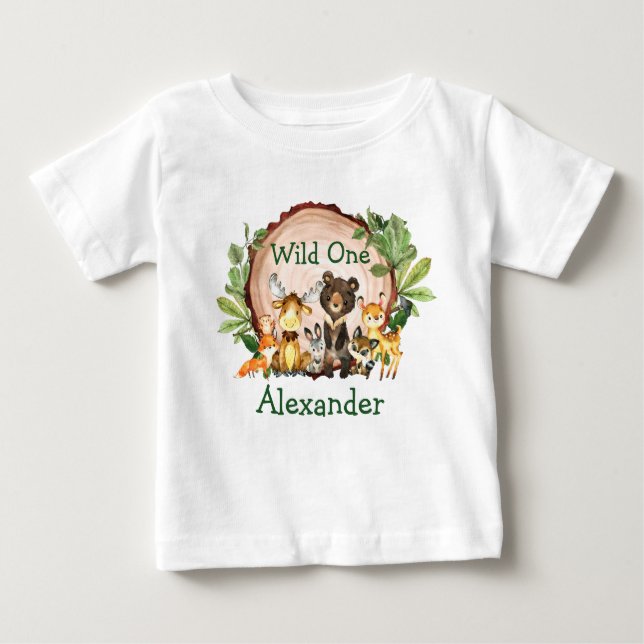 Camiseta Para Bebê Animais da Floresta Rústica Selvagem de Um primeir (Frente)