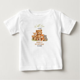 Camiseta Para Bebê Animais da Floresta Selvagem Primeiro Aniversário