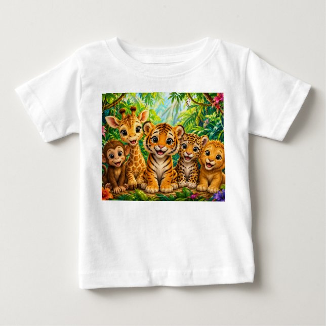 Camiseta Para Bebê Animais da Selva Bebês (Frente)