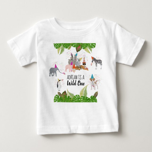Camiseta Para Bebê Animais da Selva Engraçados e Bonitos na Festa Sel (Frente)