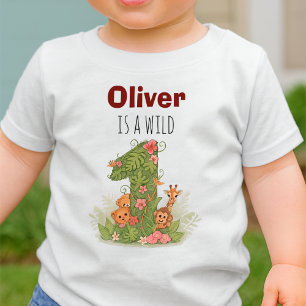 Camiseta Para Bebê Animais da Selva Safari Primeiro Aniversário