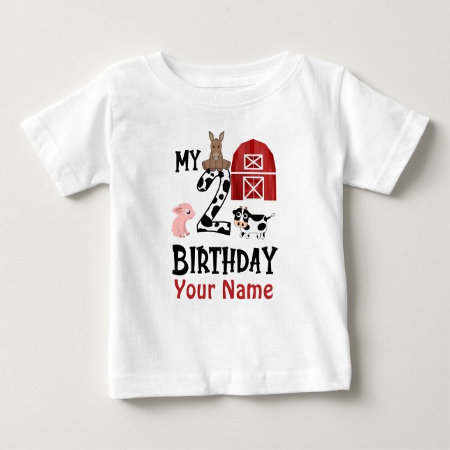 Camiseta Para Bebê Animais de Criação segundo aniversário Personaliza (Frente)