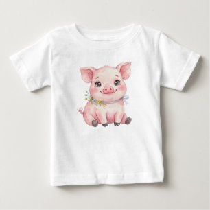 Camiseta Para Bebê Animais de Fazenda Fofos-Porco