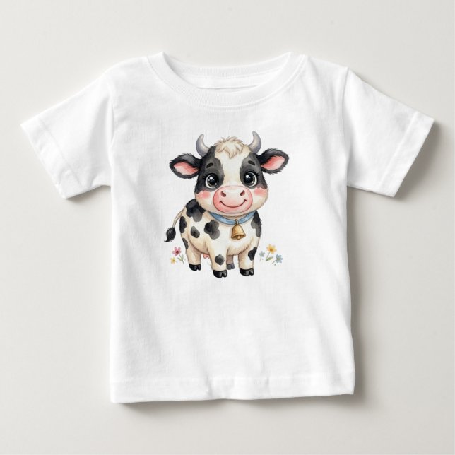 Camiseta Para Bebê Animais de Fazenda Fofos-Vaca (Frente)