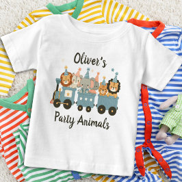 Camiseta Para Bebê Animais de Festa Fofos no Trem Personalizado