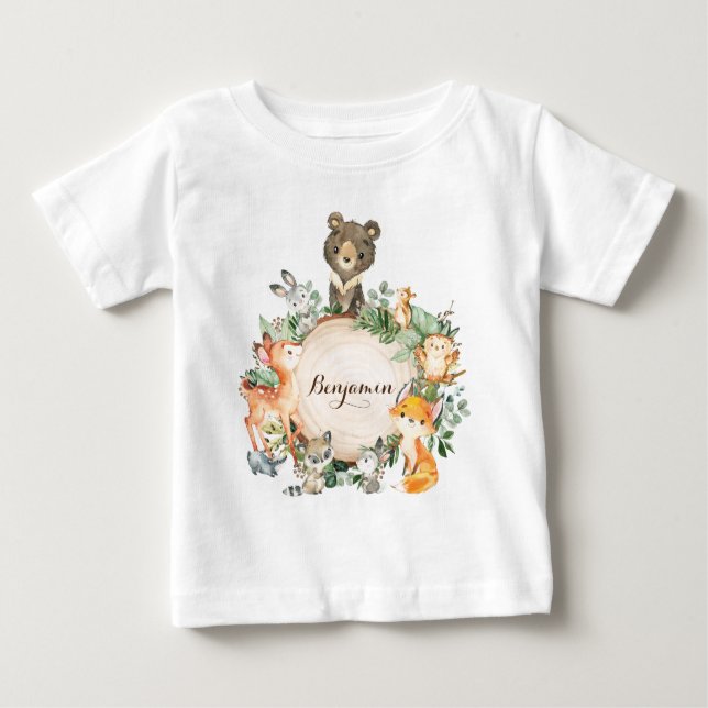Camiseta Para Bebê Animais de Floresta de Borracha Cura Personalizado (Frente)