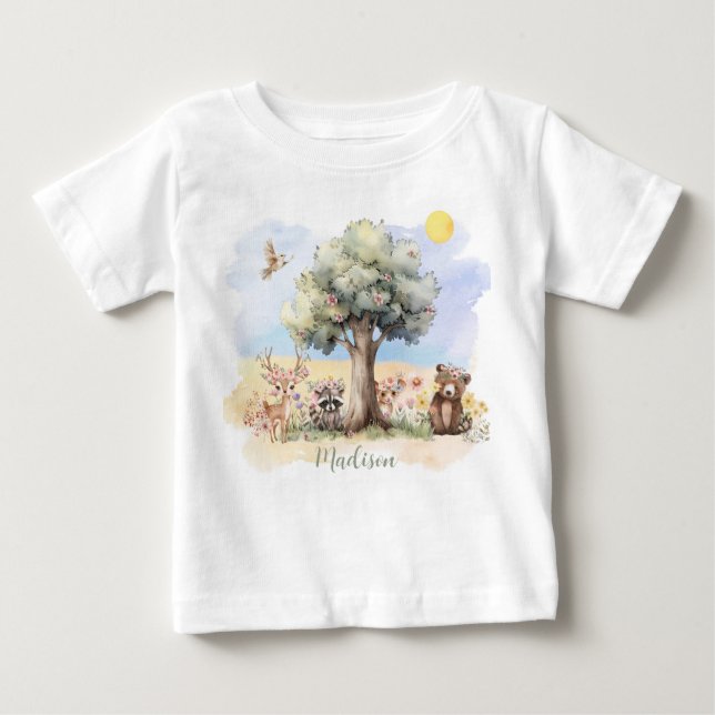 Camiseta Para Bebê Animais De Floresta Whimsical (Frente)