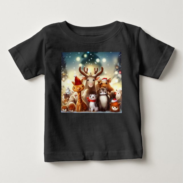 Camiseta Para Bebê Animais de Natal 7 (Frente)