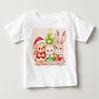 Camiseta Para Bebê Animais de Natal Kawaii