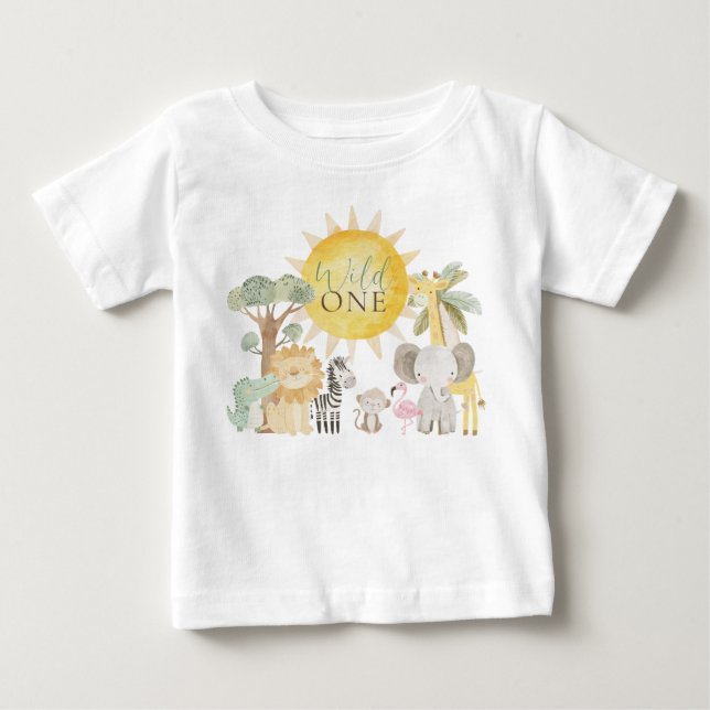 Camiseta Para Bebê Animais de Safári Nyala Primeiro Aniversário (Frente)