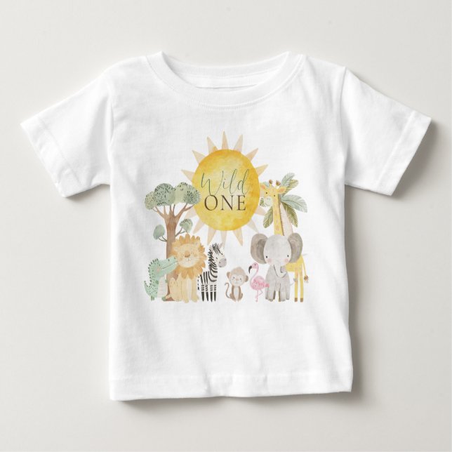 Camiseta Para Bebê Animais de Safari Selvagens Nyala Primeiro Anivers (Frente)