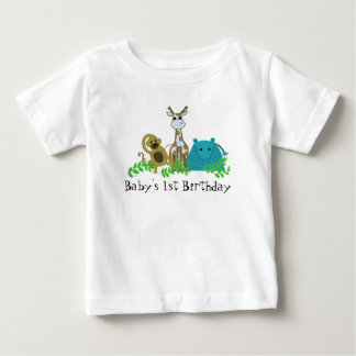 Camiseta Para Bebê Animais de Zoológico 1º Aniversário do Bebê