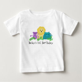 Camiseta Para Bebê Animais de Zoológico 1º Aniversário do Bebê