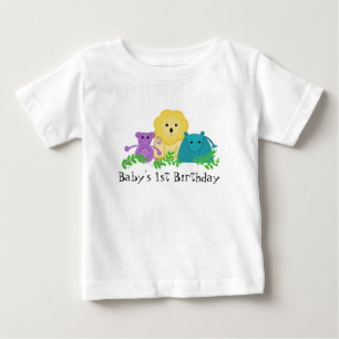 Camiseta Para Bebê Animais de Zoológico 1º Aniversário do Bebê