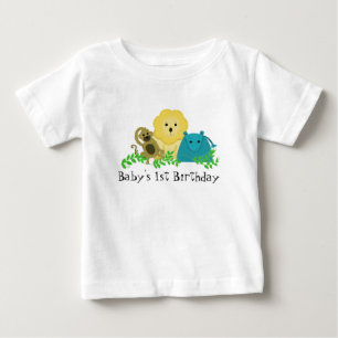 Camiseta Para Bebê Animais de Zoológico 1º Aniversário do Bebê