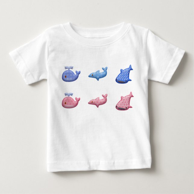 Camiseta Para Bebê Animais do Mar de Kawaii (Frente)