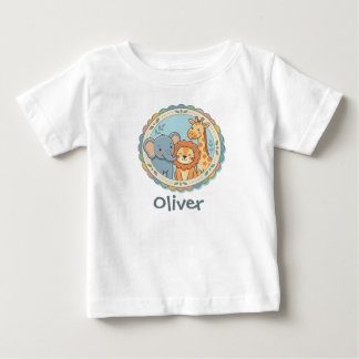 Camiseta Para Bebê Animais do Safari Pastel Elefante Leão Girafa