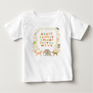 Camiseta Para Bebê Animais E Alfabeto Cheios
