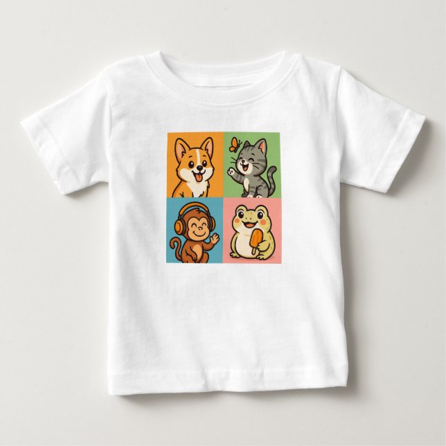 Camiseta Para Bebê Animais engraçados fofos (Frente)