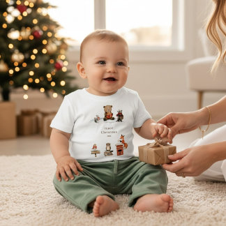 Camiseta Para Bebê Animais Fofos da Floresta Natal Urso de Pelúcia Ne