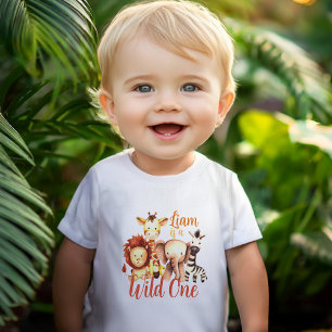 Camiseta Para Bebê Animais Fofos da Selva Festa de 1º Aniversário Saf