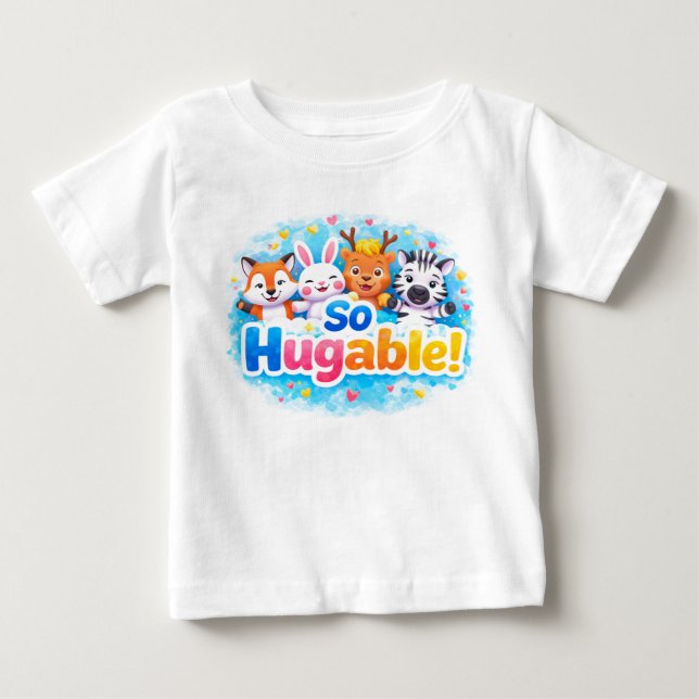Camiseta Para Bebê Animais Fofos de Praia em Design (Frente)
