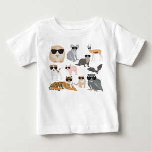 Camiseta Para Bebê Animais legal e Engraçados Vestindo óculos escur