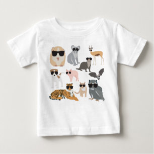 Camiseta Para Bebê Animais legal e Engraçados Vestindo óculos escuros