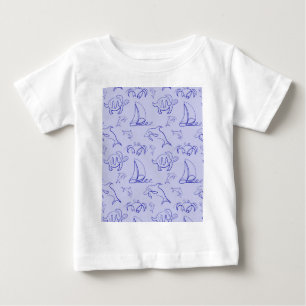 Camiseta Para Bebê Animais marinhos e padrão de desenho de uma linha