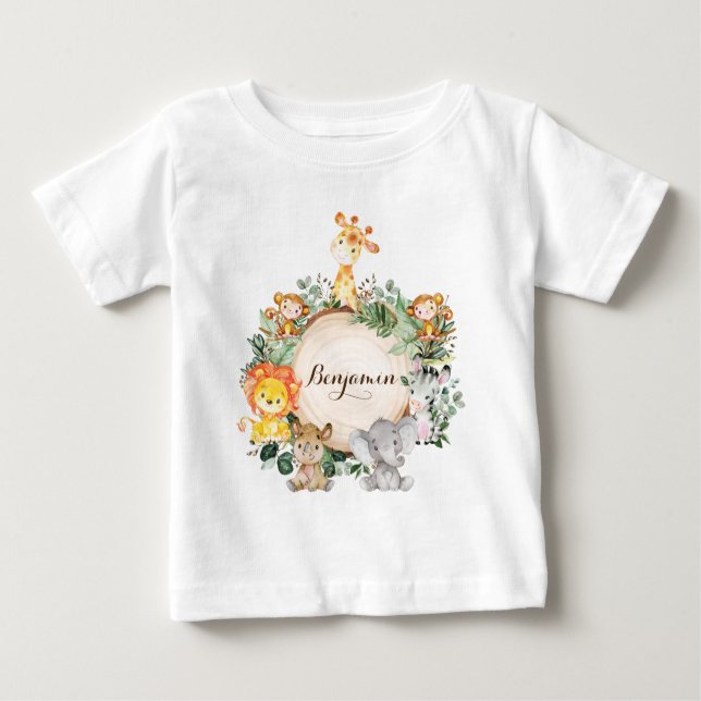 Camiseta Para Bebê Animais Personalizados da Selva de Bebês Safari (Frente)
