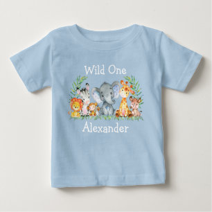 Camiseta Para Bebê Animais Safari Selvagens de Um primeiro aniversari