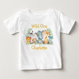 Camiseta Para Bebê Animais Safari Selvagens de Um primeiro aniversari