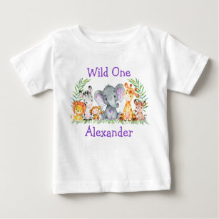 Camiseta Para Bebê Animais Safari Selvagens de Um primeiro aniversari