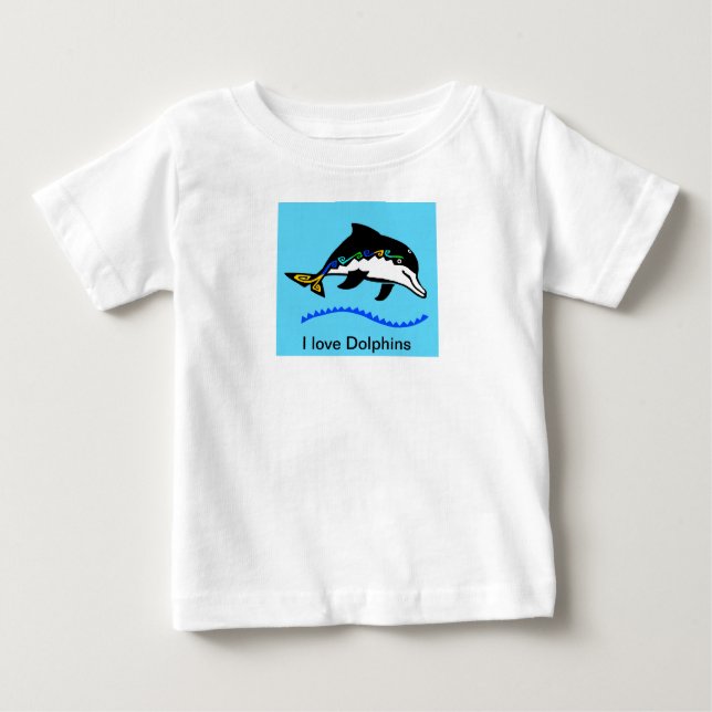 Camiseta Para Bebê Animais selvagens - Adoro DOLFINS - Azul marinho - (Frente)