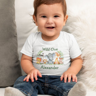 Camiseta Para Bebê Animais Selvagens de Aquarela de primeiro aniversa