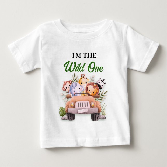 Camiseta Para Bebê Animais Selvagens de Safari Aniversário (Frente)