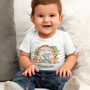 Camiseta Para Bebê Animais Selvagens De Safari De Um primeiro anivers