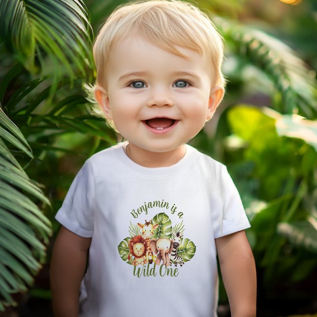 Camiseta Para Bebê Animais Selvagens de Safari primeiro aniversario F (Criador carregado)