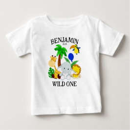 Camiseta Para Bebê Animais Selvagens Safari Primeiro Aniversário