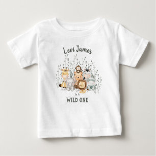 Camiseta Para Bebê Animais Selvagens Safari Primeiro Aniversário