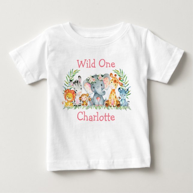 Camiseta Para Bebê Animais Selvagens Safari primeiros aniversarios Fl (Frente)